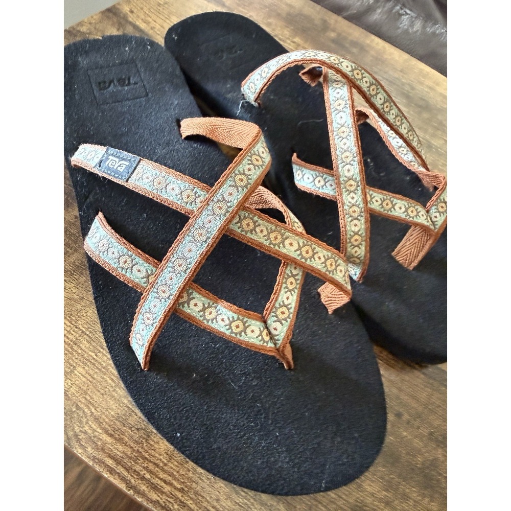 Teva Sandals Comfort Flip Flop Women's 7 Brown Aqua Strappy Camping Summer - Picture 2 of 5